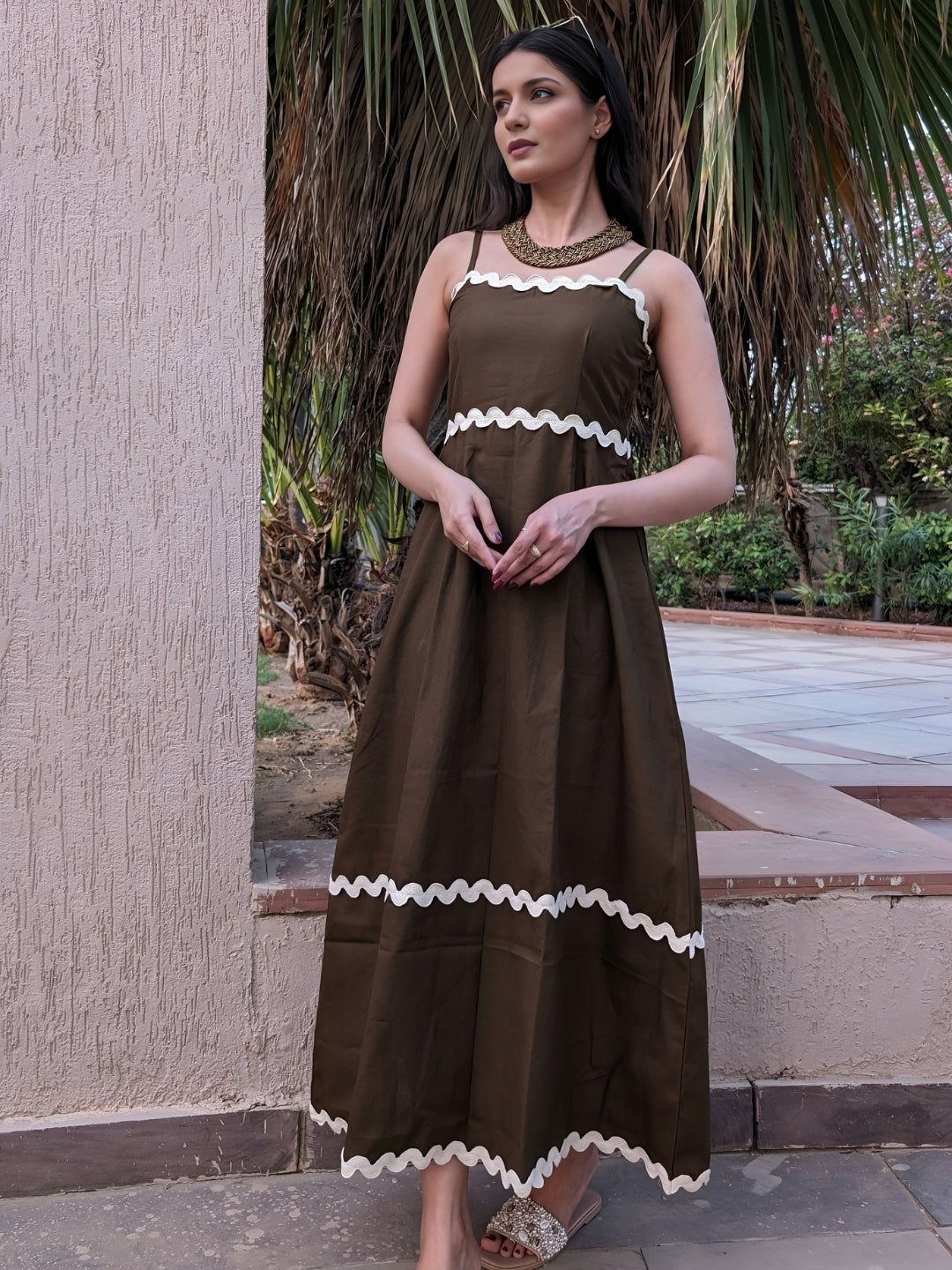 Dark Olive Green Pure Cotton Maxi Dress