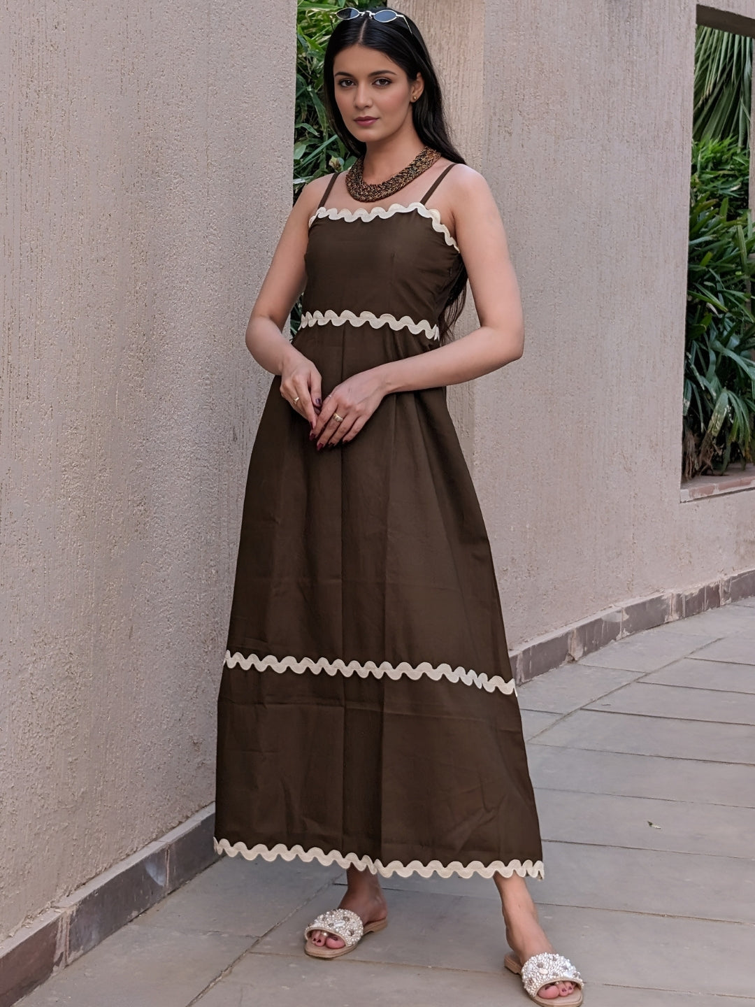 Dark Olive Green Pure Cotton Maxi Dress
