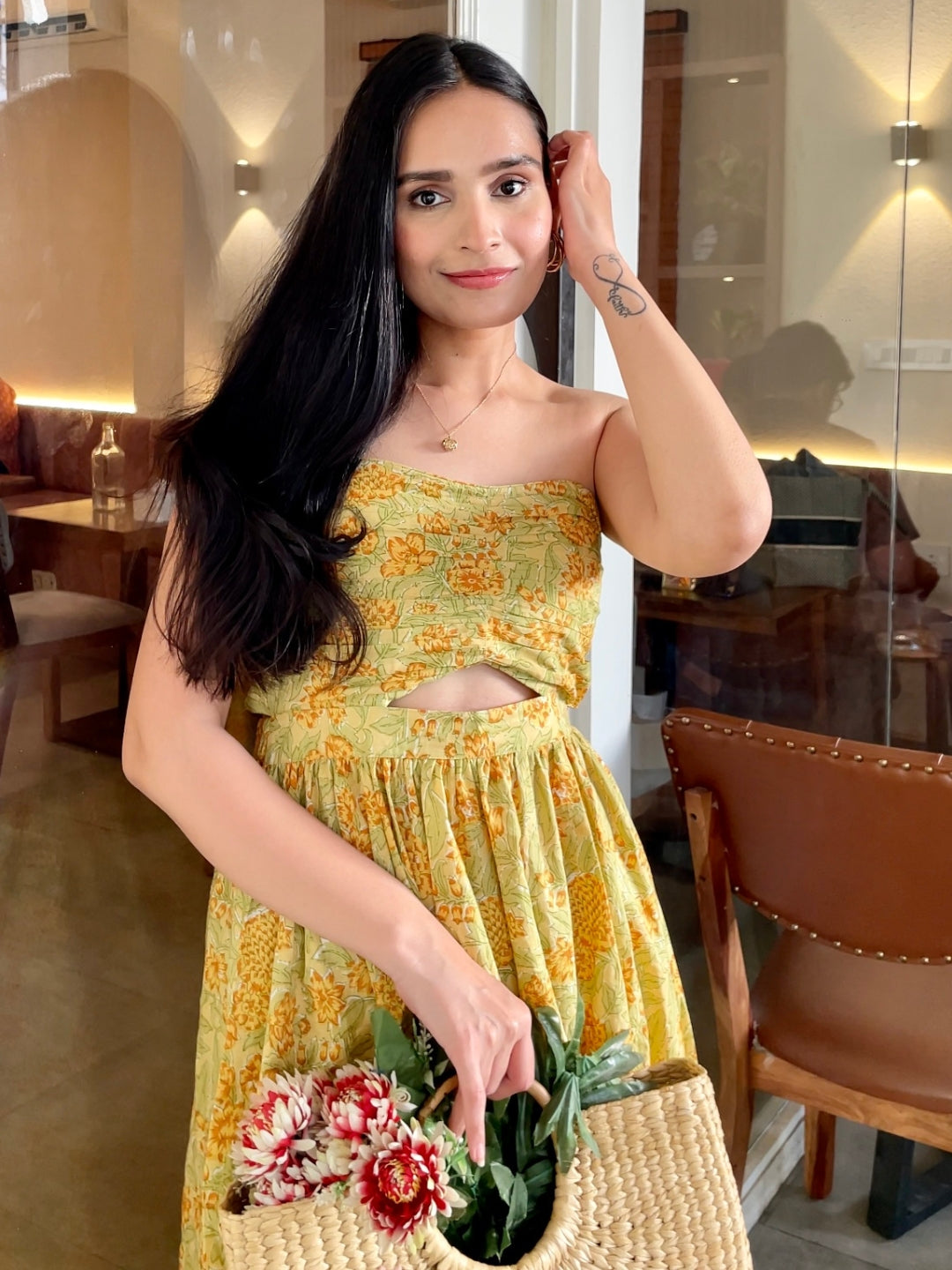 Floral Tube Dress | Light Green Cotton Wear Saadgee India Floral Tube Dress | Light Green Cotton Wear Saadgee India