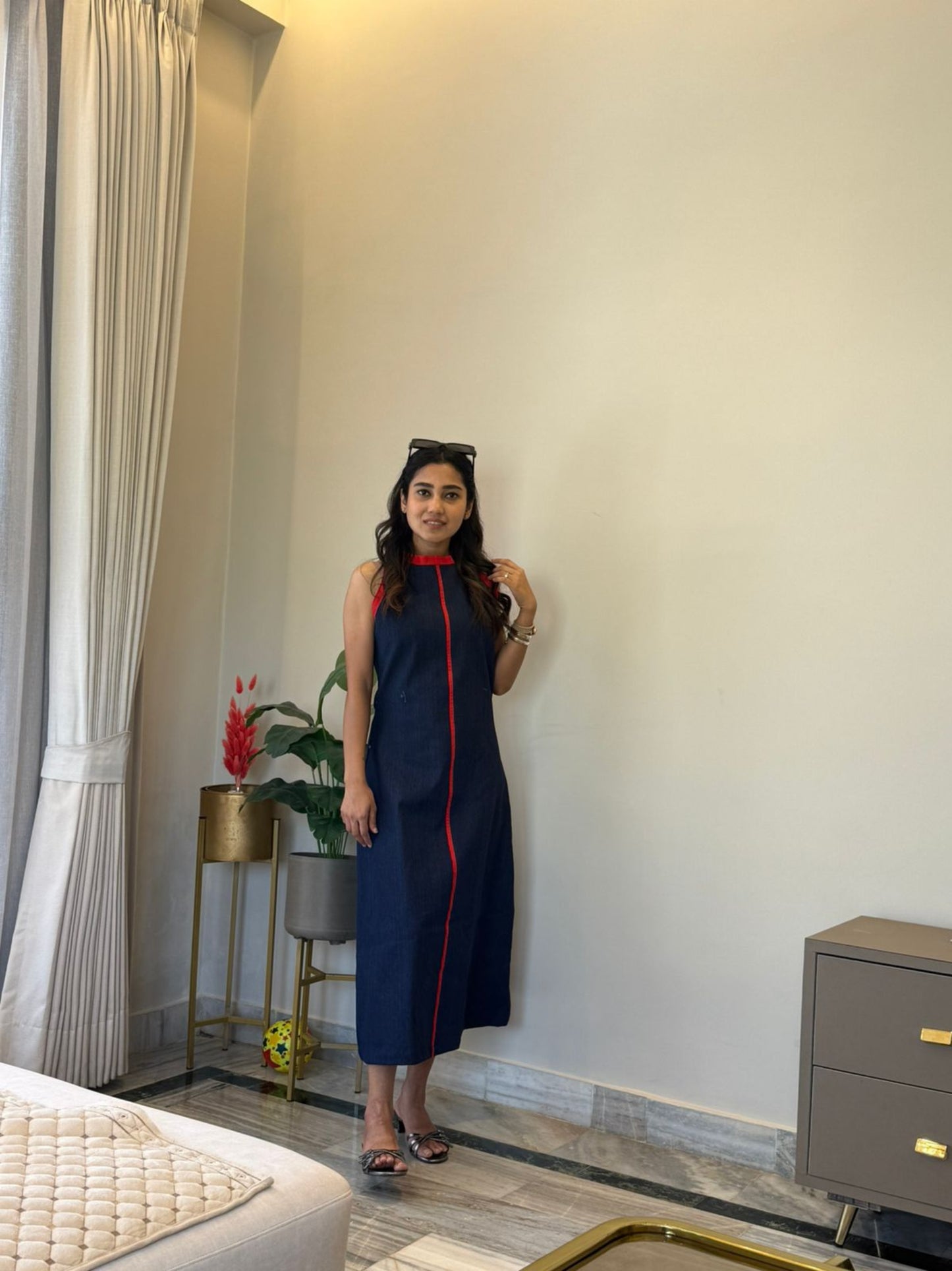 Classic Denim Red Highlight Dress