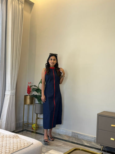 Classic Denim Red Highlight Dress