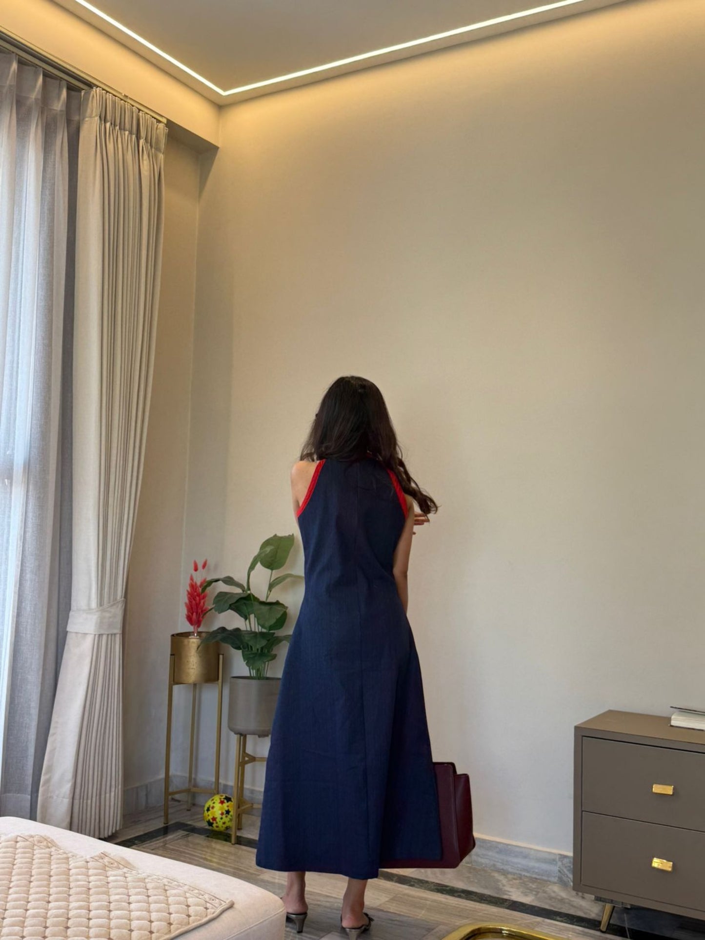 Classic Denim Red Highlight Dress