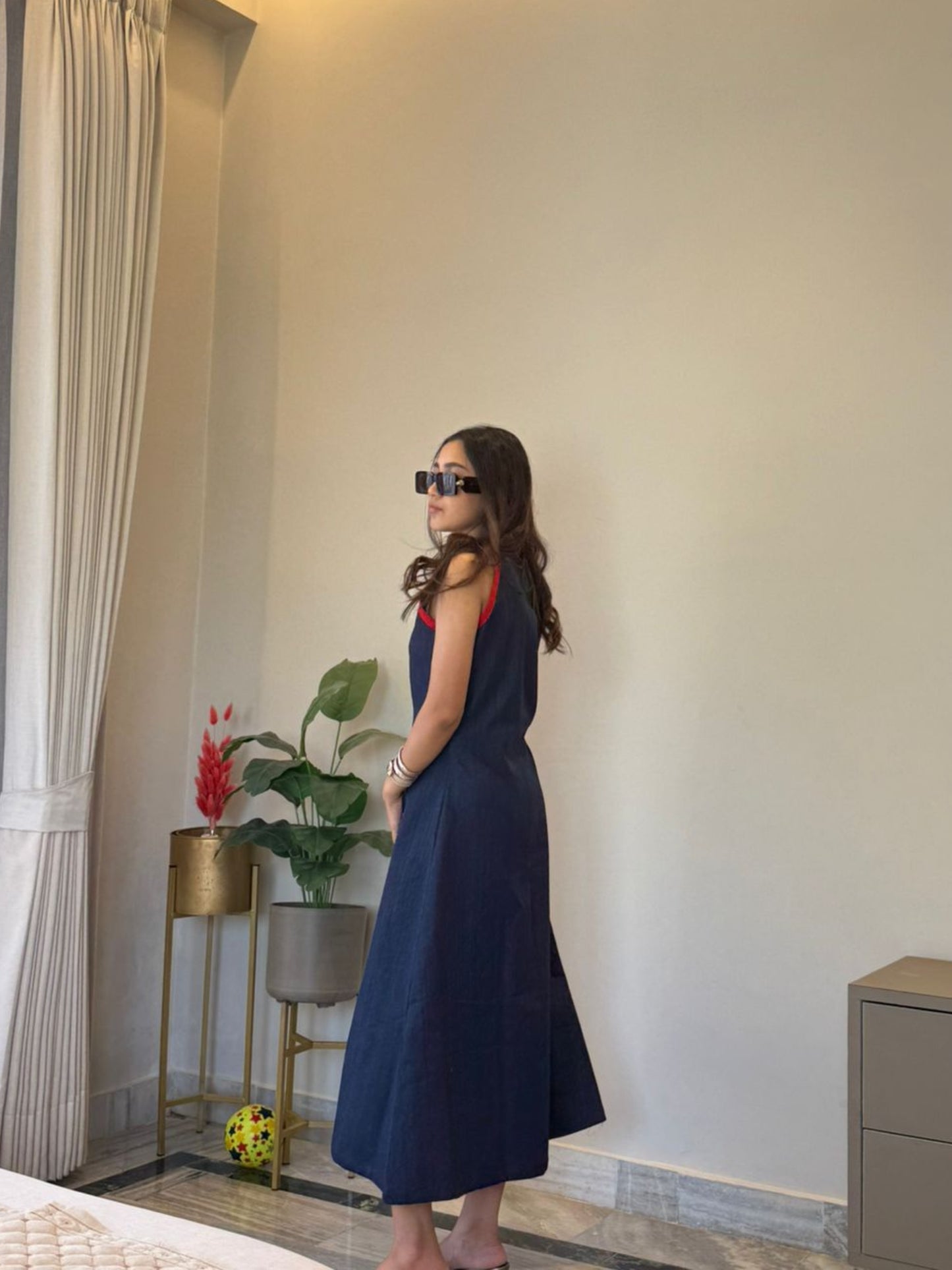 Classic Denim Red Highlight Dress