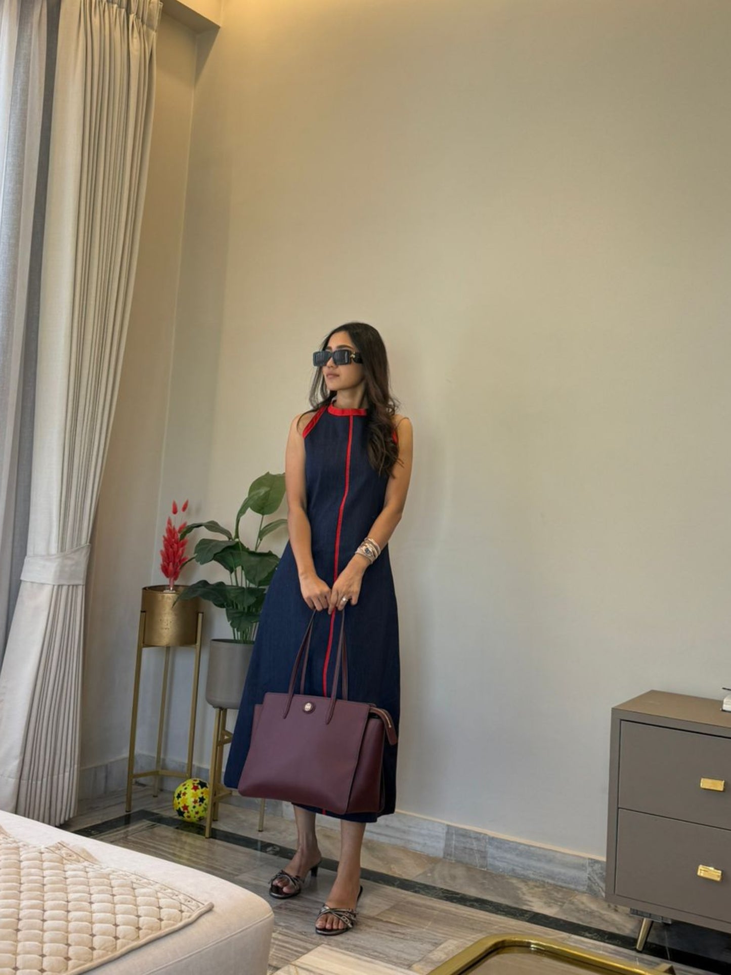 Classic Denim Red Highlight Dress