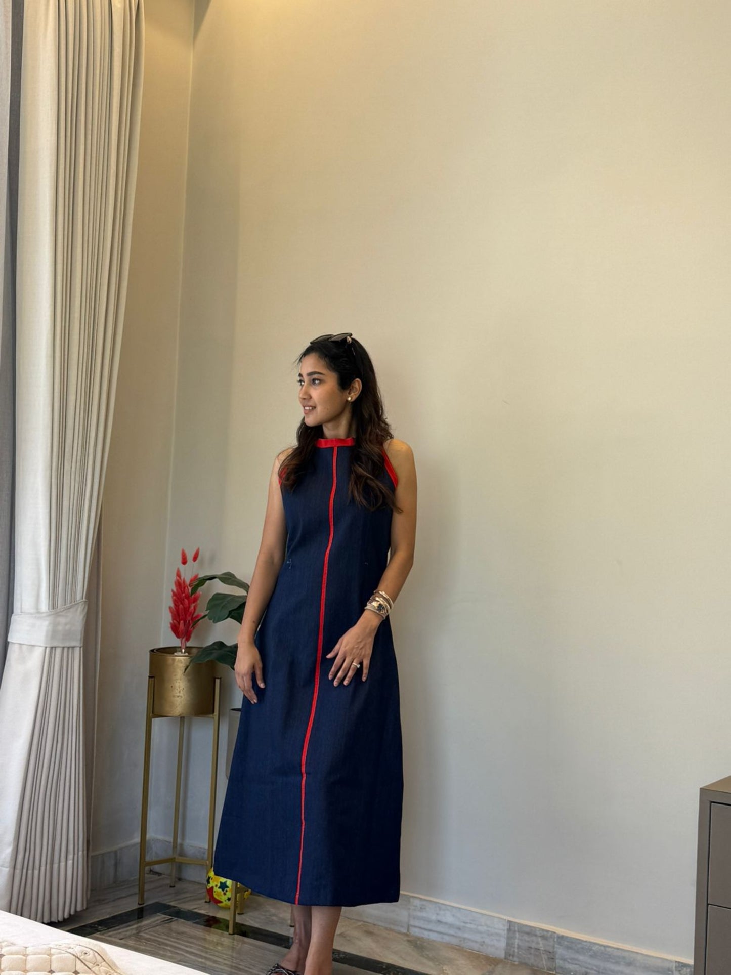 Classic Denim Red Highlight Dress