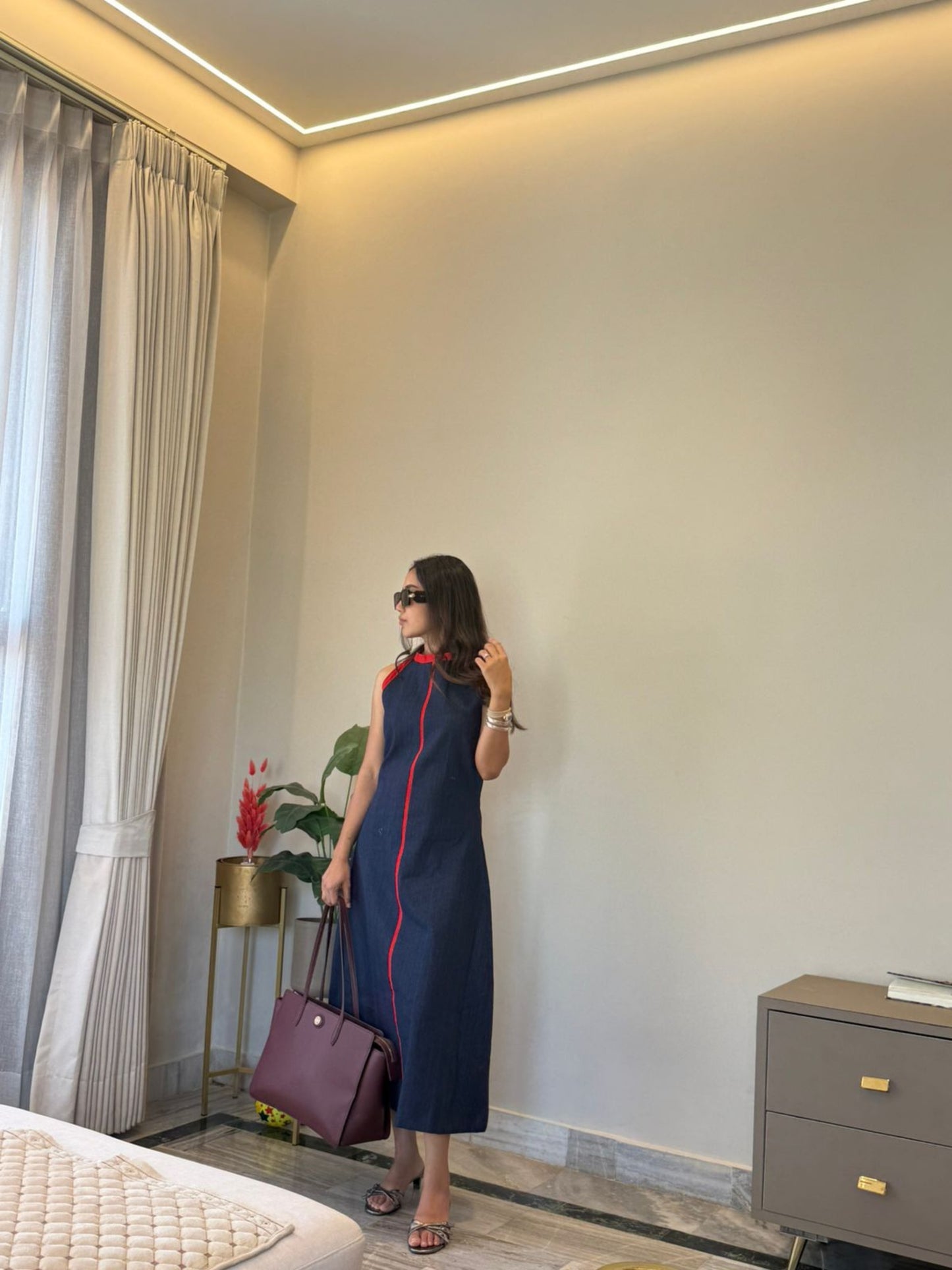 Classic Denim Red Highlight Dress