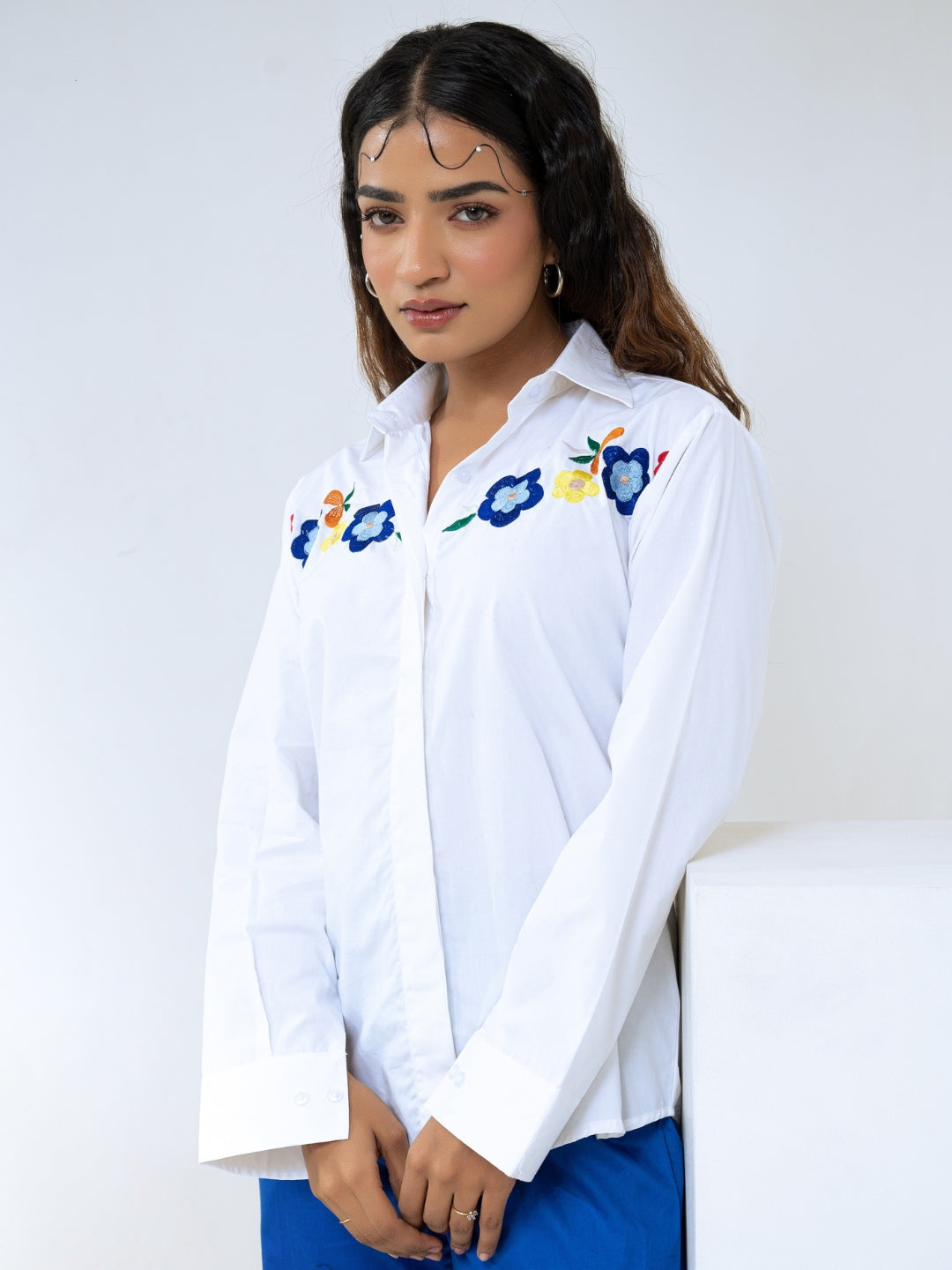 Poplin White Embroidery Shirt