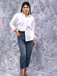 White Poplin Shirt with Feather Detailing
